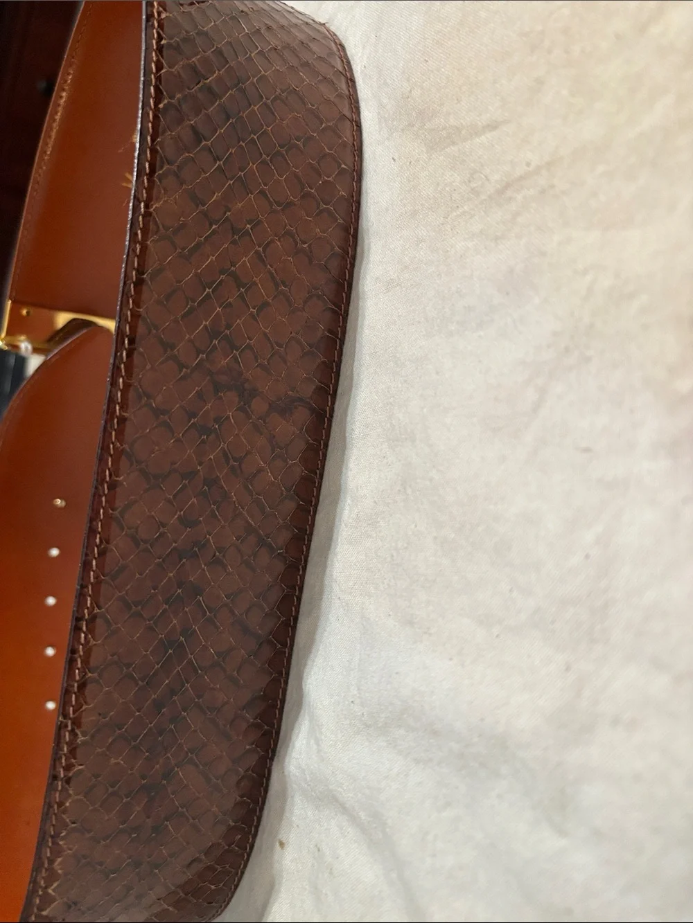 Women's Brown made in Italy Leather snakeskin Belt with Gold-Tone Loop Buckle